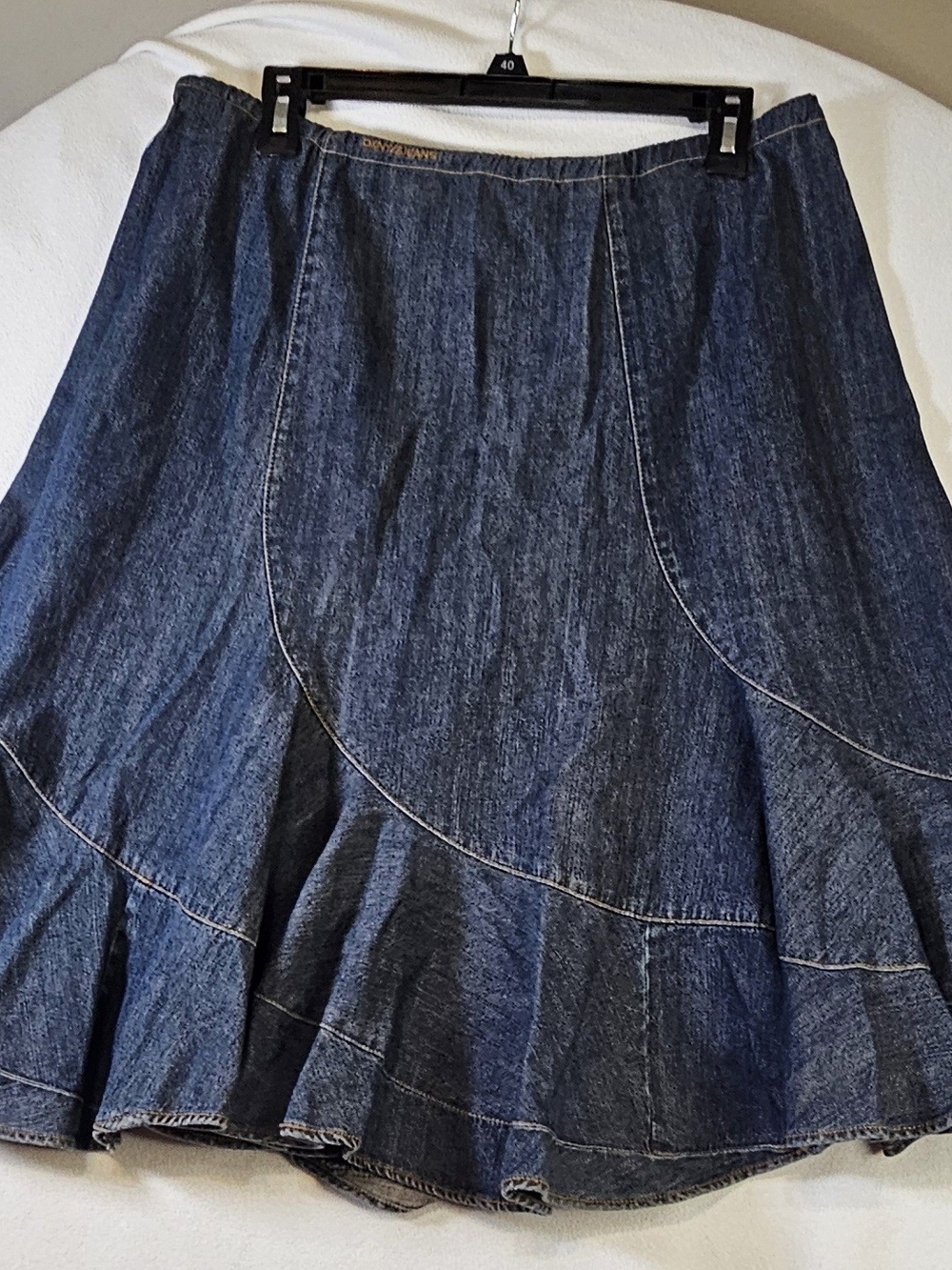 Dkny Dark Blue Denim A-Line Ruffle Hem Skirt